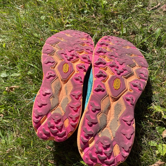 Hoka Teal Blue Running Shoes with Pink and Orange Midsole - Picture 4 of 6